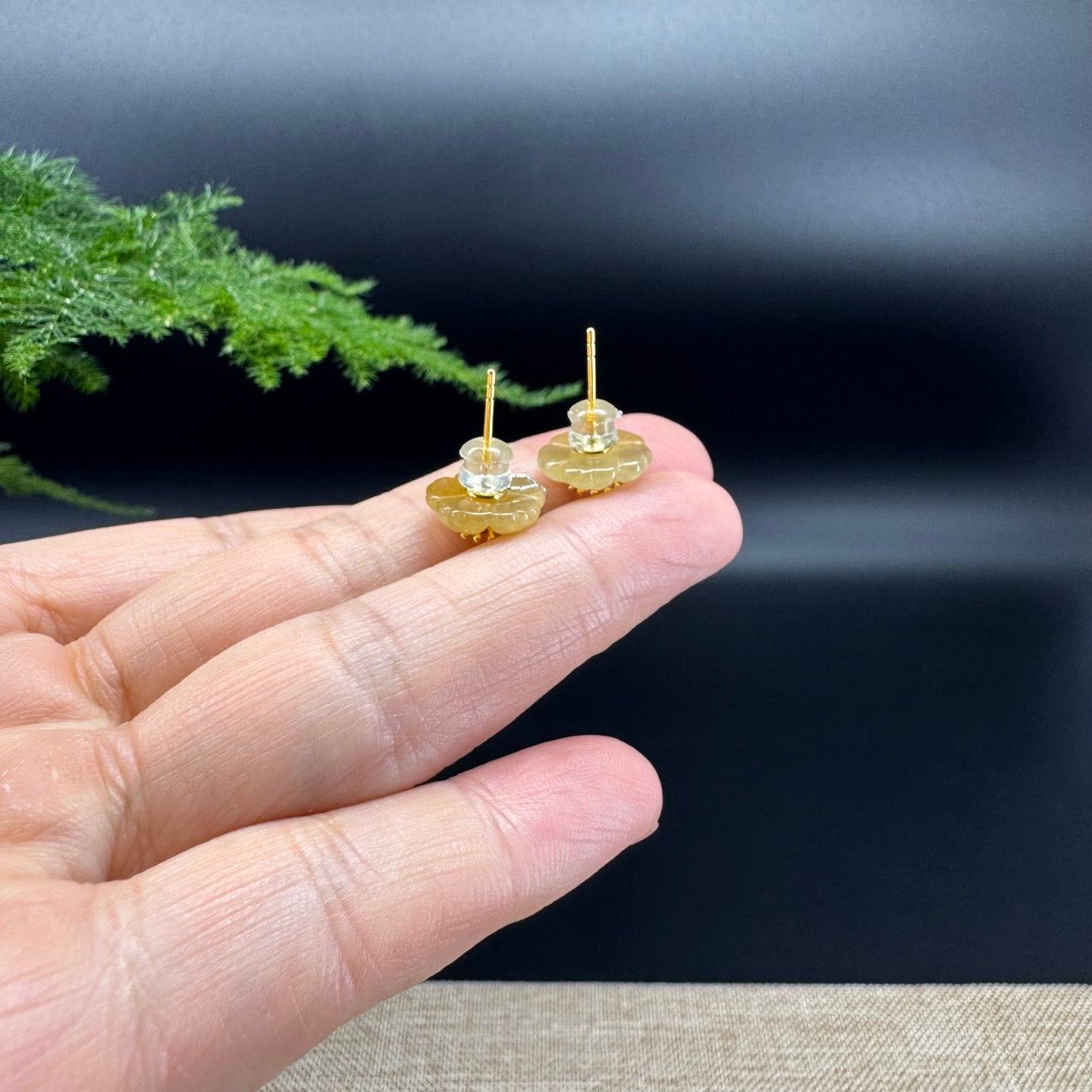 RealJade® "Classic Stud" 18k Yellow Gold Genuine Jadeite Jade Flowers Earrings