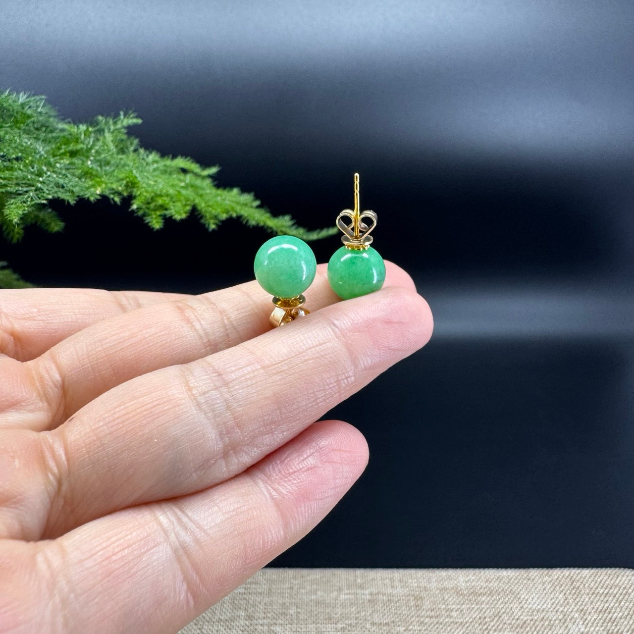 RealJade® 18k Yellow Gold Classic Real Green Jade Beads Emerald Earrings