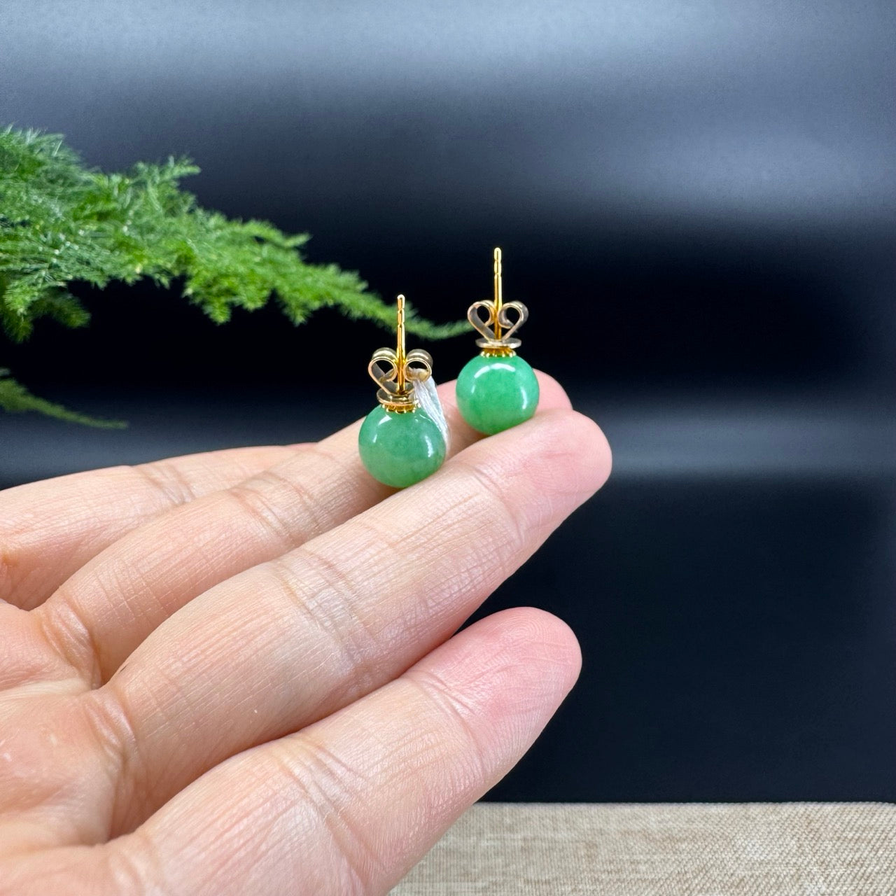 RealJade® 18k Yellow Gold Classic Real Green Jade Beads Emerald Earrings