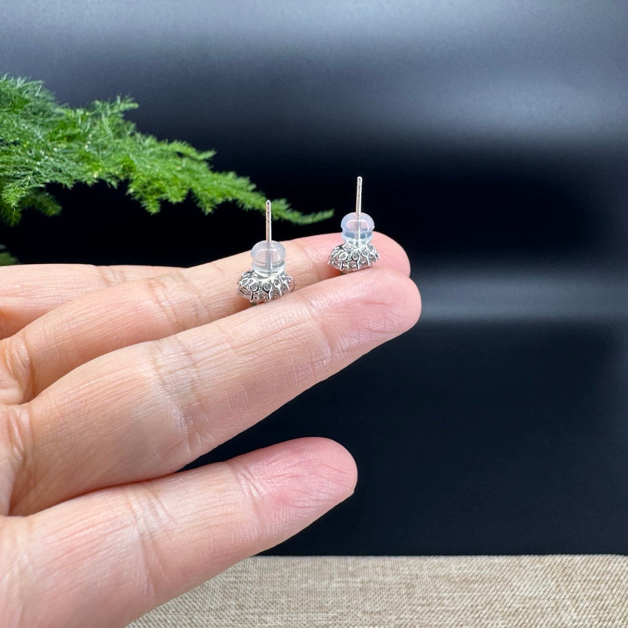 RealJade® 18k White Gold Classic Imperial Green Jade Hulu With Diamonds Earrings