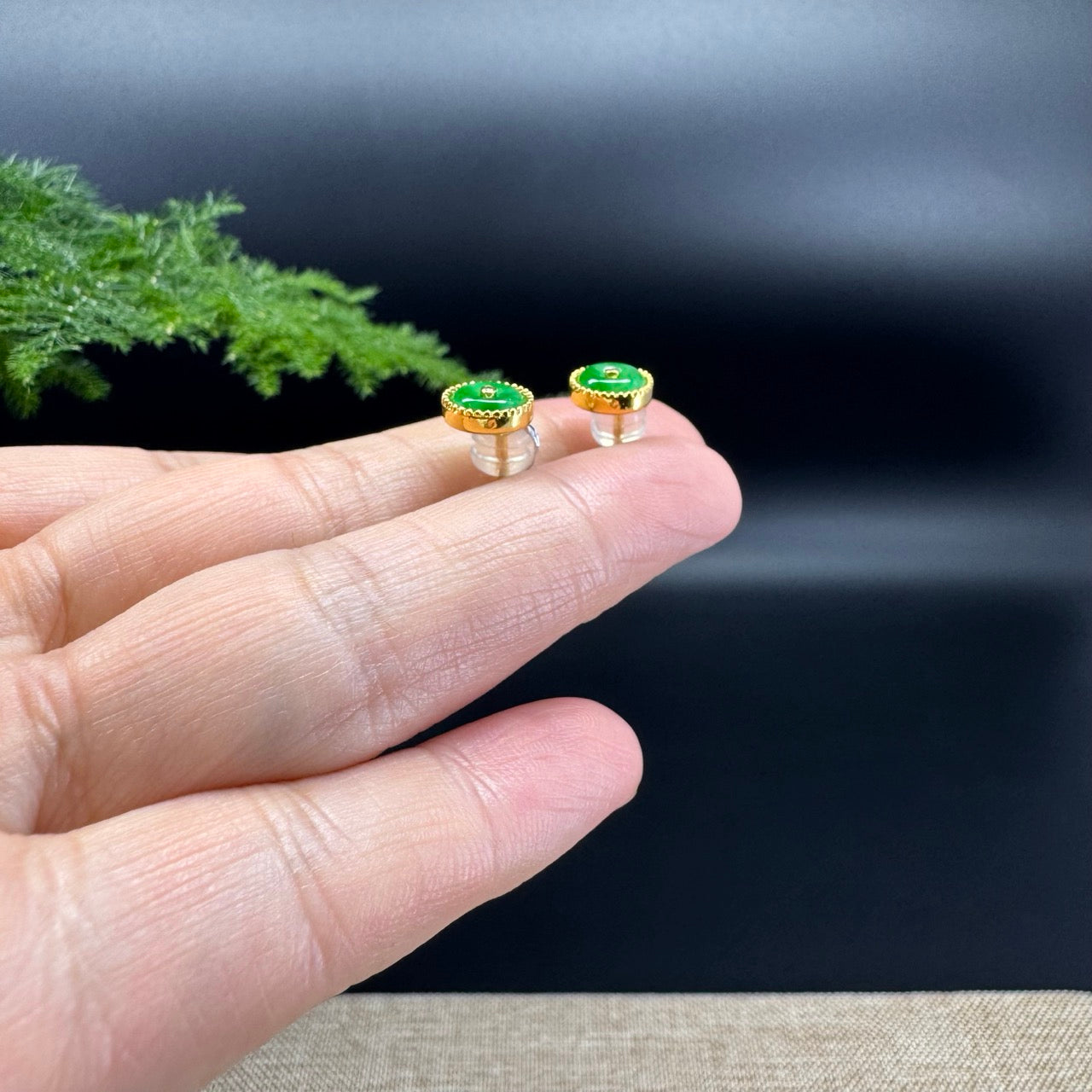 RealJade® 18k Yellow Gold Classic Real Imperial Green Jade Round Earrings