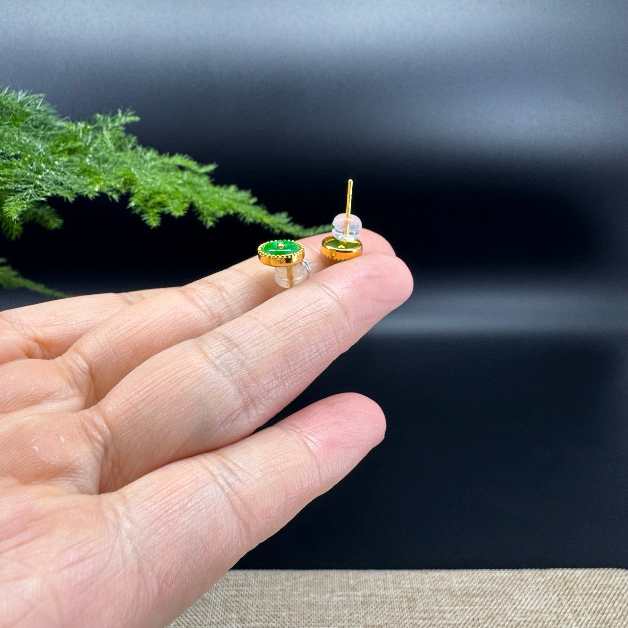 RealJade® 18k Yellow Gold Classic Real Imperial Green Jade Round Earrings