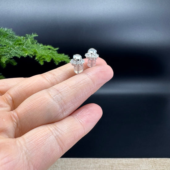 RealJade® 18k White Gold Icy Jadeite Jade Earrings With Diamonds