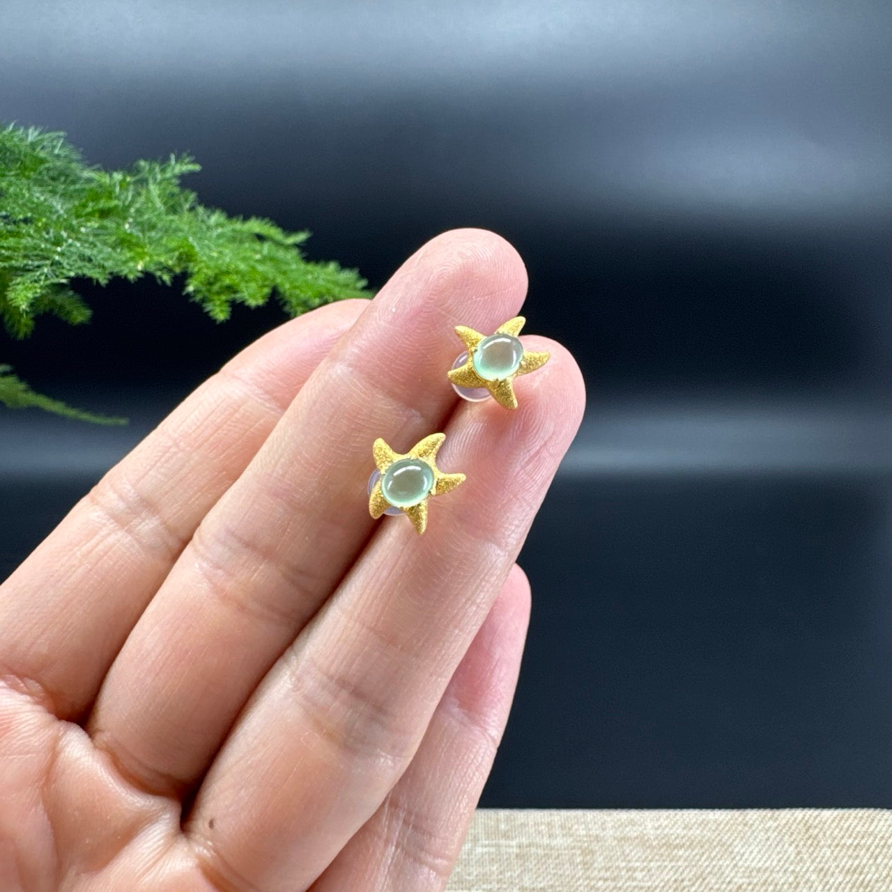 RealJade® 18k Yellow Gold  Icy Green Jadeite Jade 'Starfish' Earrings