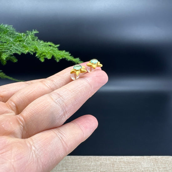 RealJade® 18k Yellow Gold  Icy Green Jadeite Jade 'Starfish' Earrings