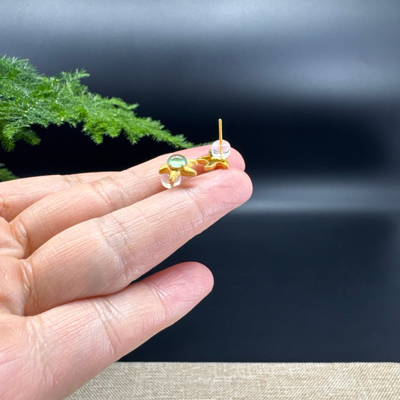 RealJade® 18k Yellow Gold  Icy Green Jadeite Jade 'Starfish' Earrings