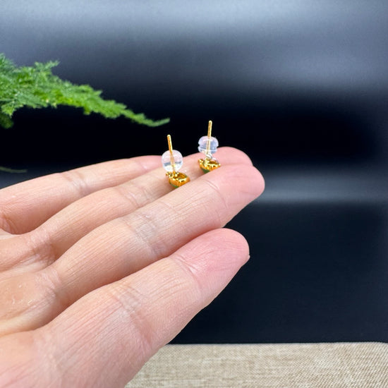 RealJade® 18k Yellow Gold Imperial Green Jadeite Jade Earrings