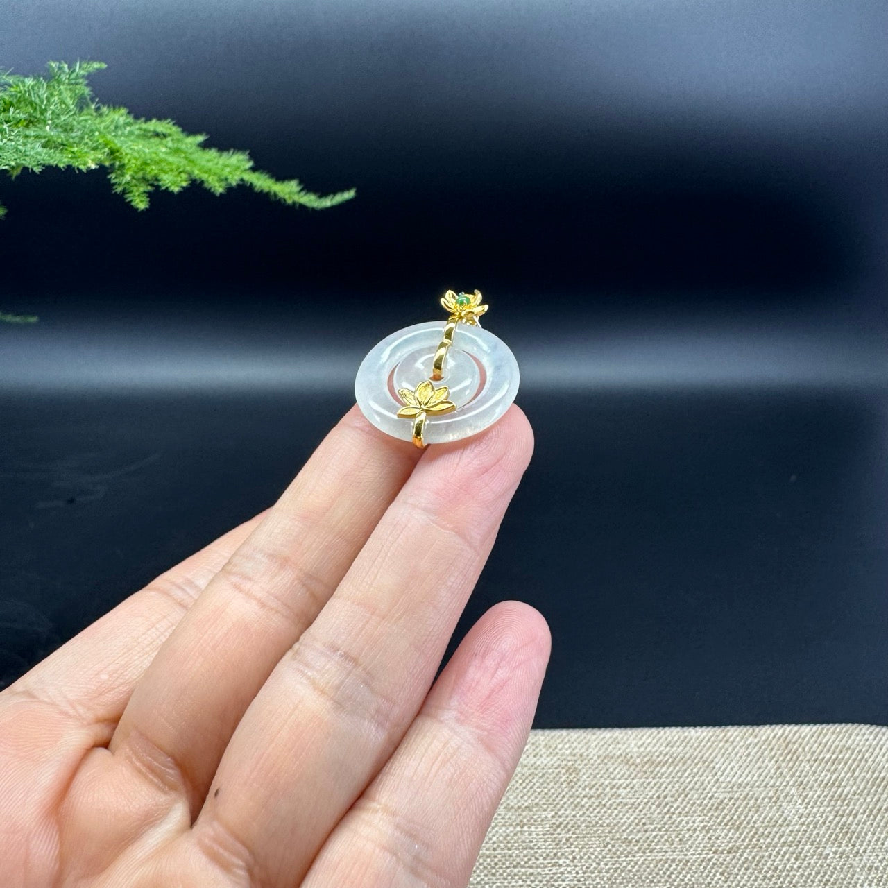 "Good Luck Button"Icy Jadeite Jade Lucky KouKou Pendant With 18K Yellow Gold Bail