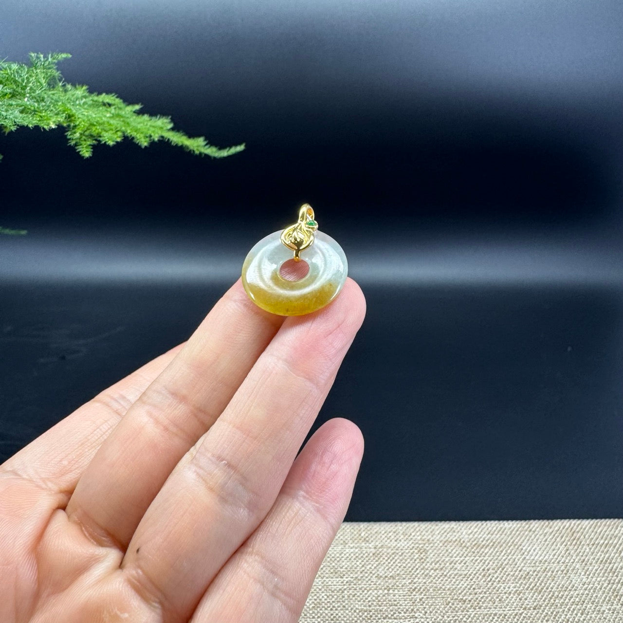 "Good Luck Button"Icy Yellow Jadeite Jade Lucky KouKou Pendant With 18K Yellow Gold Bail
