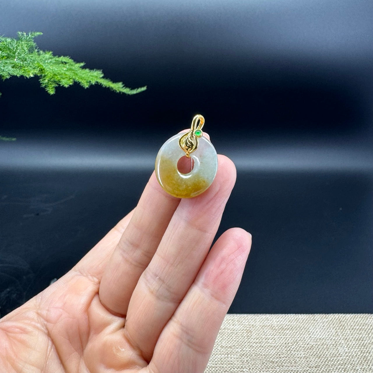 "Good Luck Button"Icy Yellow Jadeite Jade Lucky KouKou Pendant With 18K Yellow Gold Bail