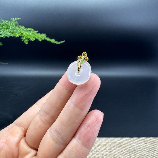 "Good Luck Button"Icy Jadeite Jade Lucky KouKou Pendant With 18K Yellow Gold Bail