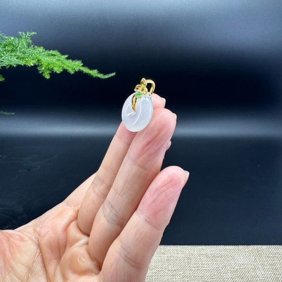 "Good Luck Button"Icy Jadeite Jade Lucky KouKou Pendant With 18K Yellow Gold Bail