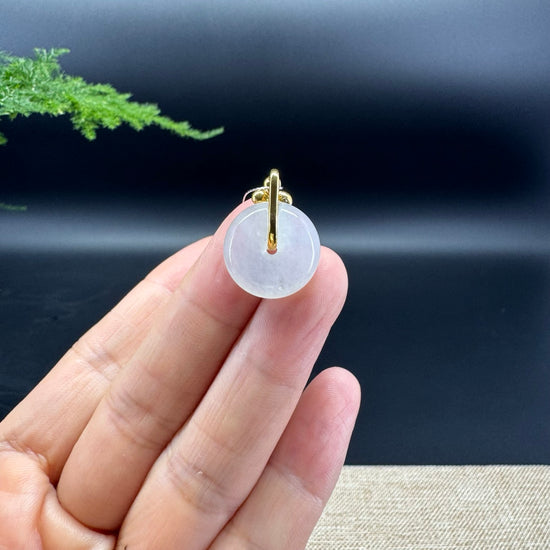 "Good Luck Button"Icy Jadeite Jade Lucky KouKou Pendant With 18K Yellow Gold Bail