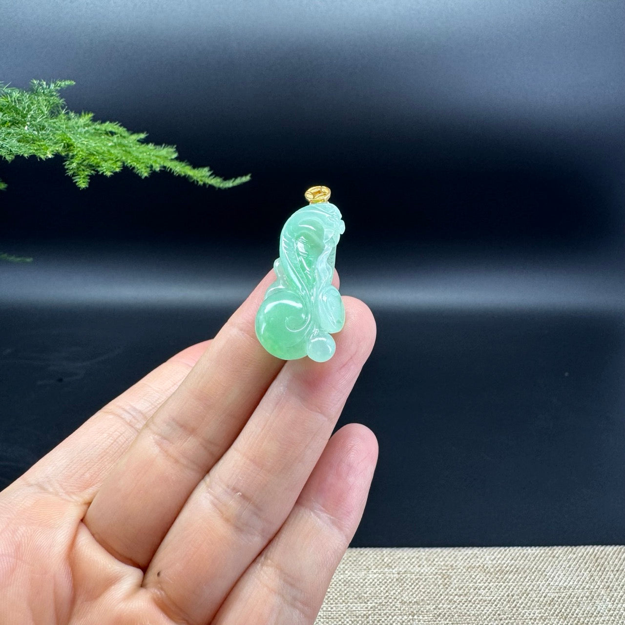 Genuine Apple Green Jadeite Jade Cobra Necklace With 18K Yellow Gold Bail