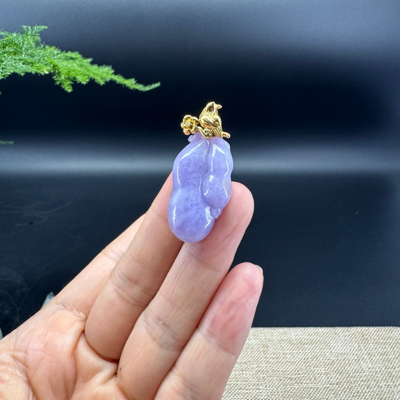 Genuine Burmese Lavender Jadeite Pendant with 18k Yellow Gold Bail