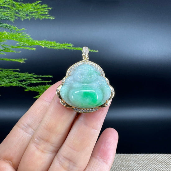 Pendentif Bouddha Jade Sculpté Or 18k – Amulette Chinoise, Occasion Bon état