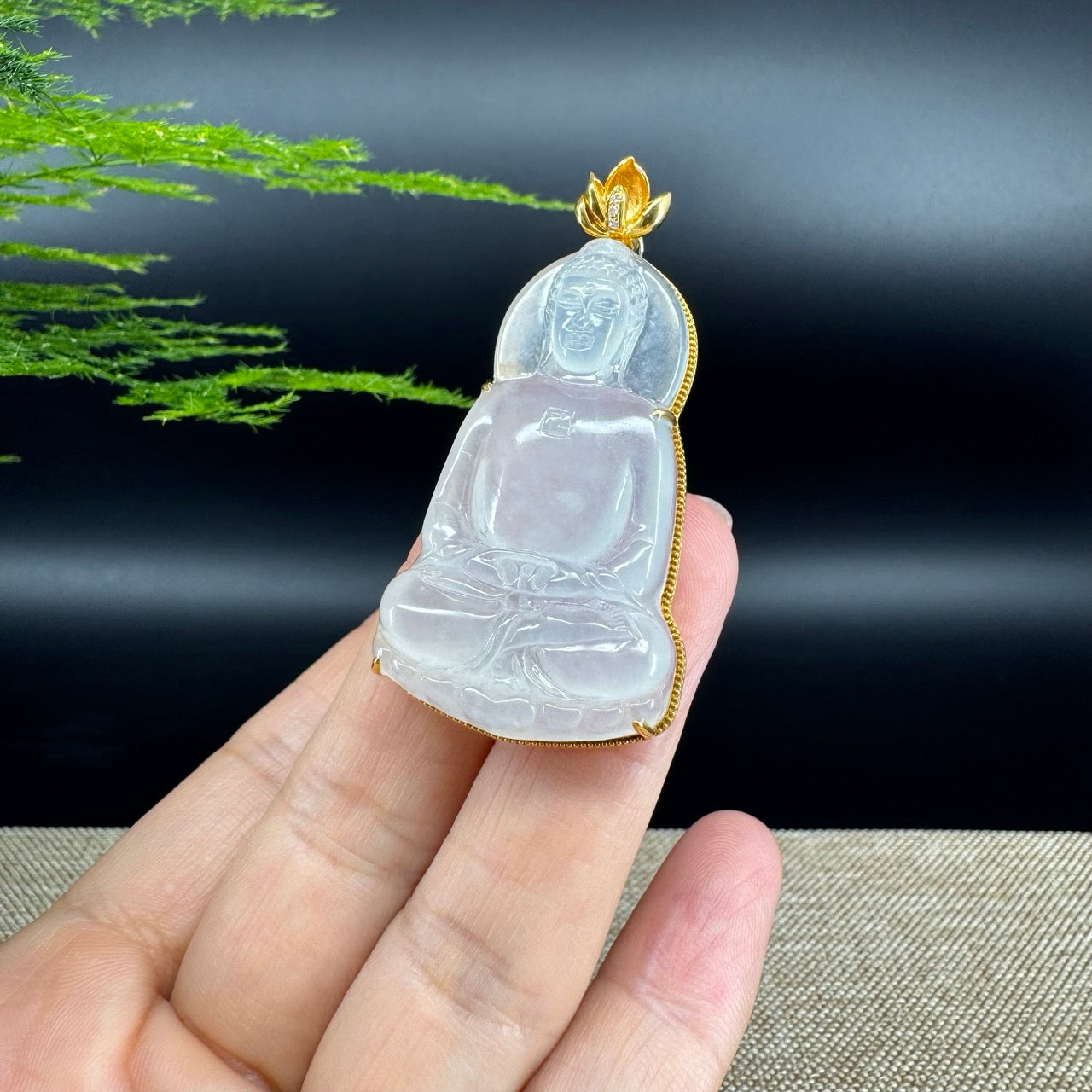 RealJade® Co. 18k Yellow Gold "Goddess of Compassion" Genuine Burmese Jadeite Jade Guanyin Necklace