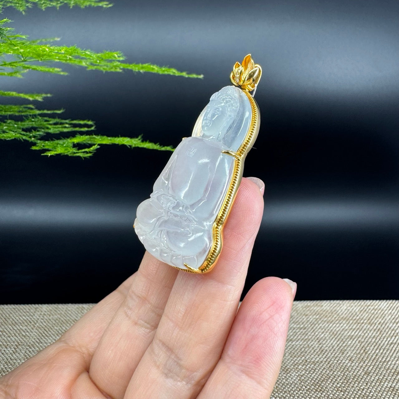 RealJade® Co. 18k Yellow Gold "Goddess of Compassion" Genuine Burmese Jadeite Jade Guanyin Necklace