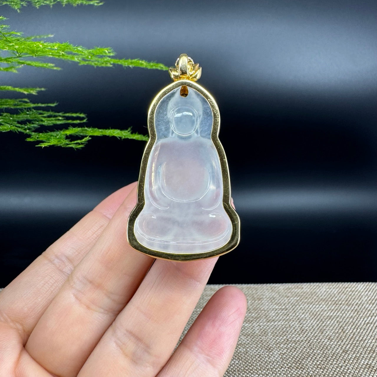RealJade® Co. 18k Yellow Gold "Goddess of Compassion" Genuine Burmese Jadeite Jade Guanyin Necklace