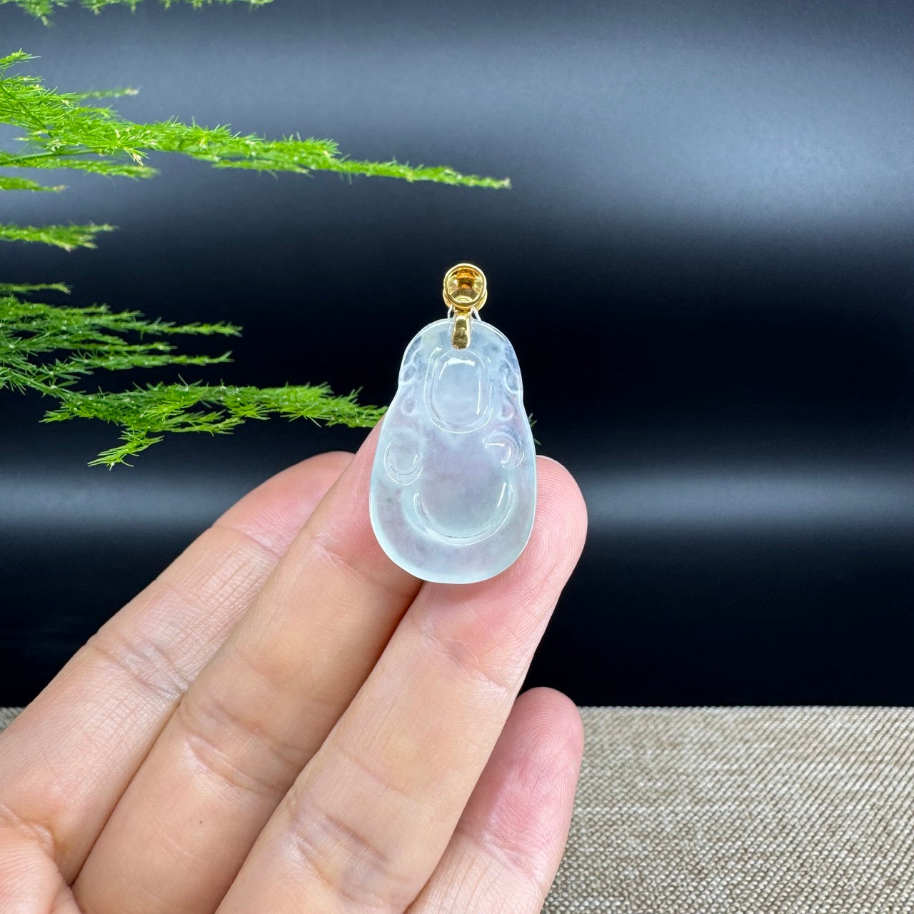 Burmese Icy Jadeite Jade Money Saint Pendant With 18K Yellow Gold Money Bail