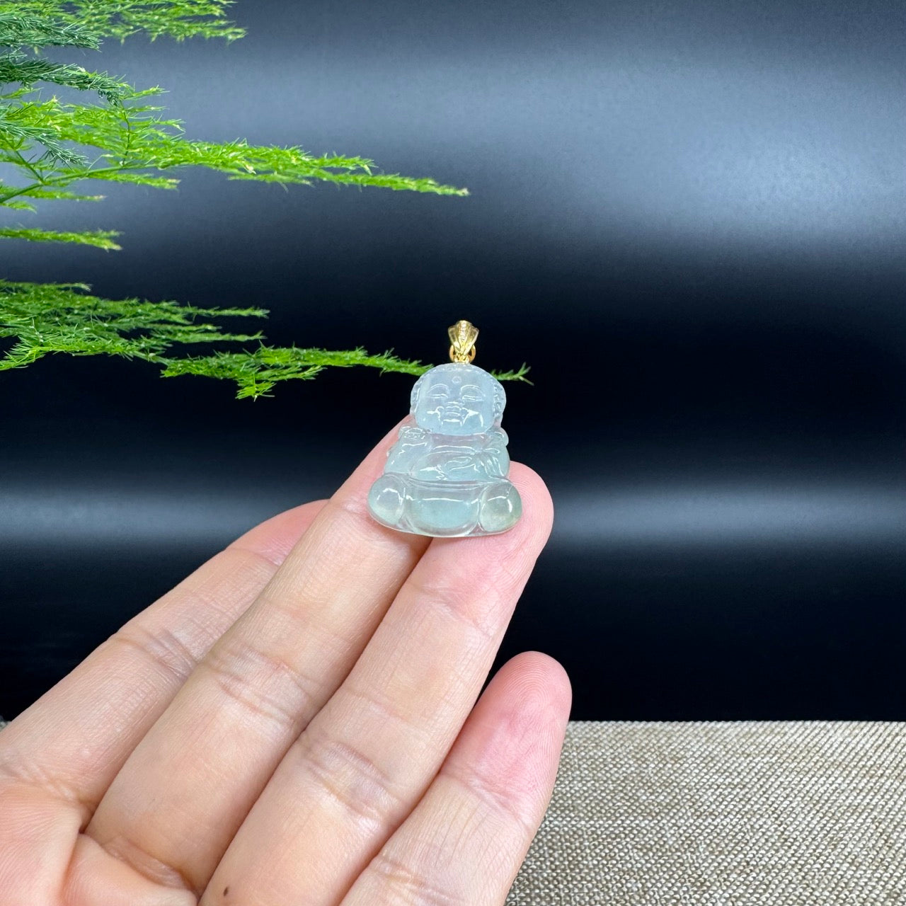 Burmese Icy Jadeite Jade Happy Baby Buddha Pendant