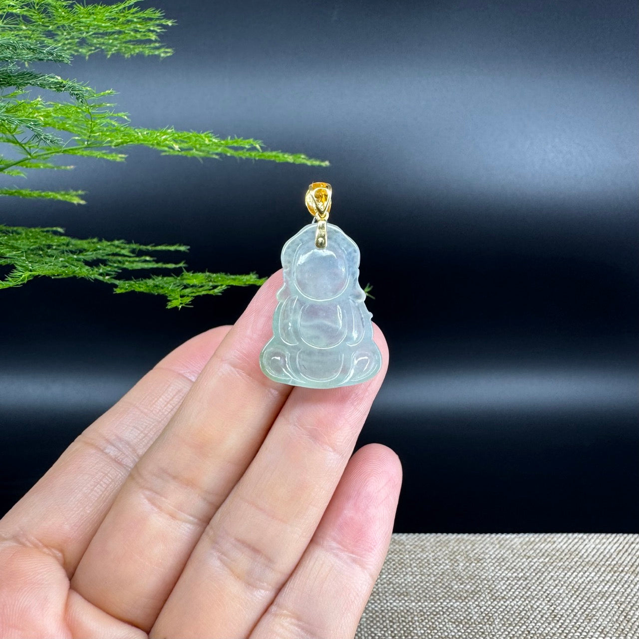 Burmese Icy Jadeite Jade Happy Baby Buddha Pendant