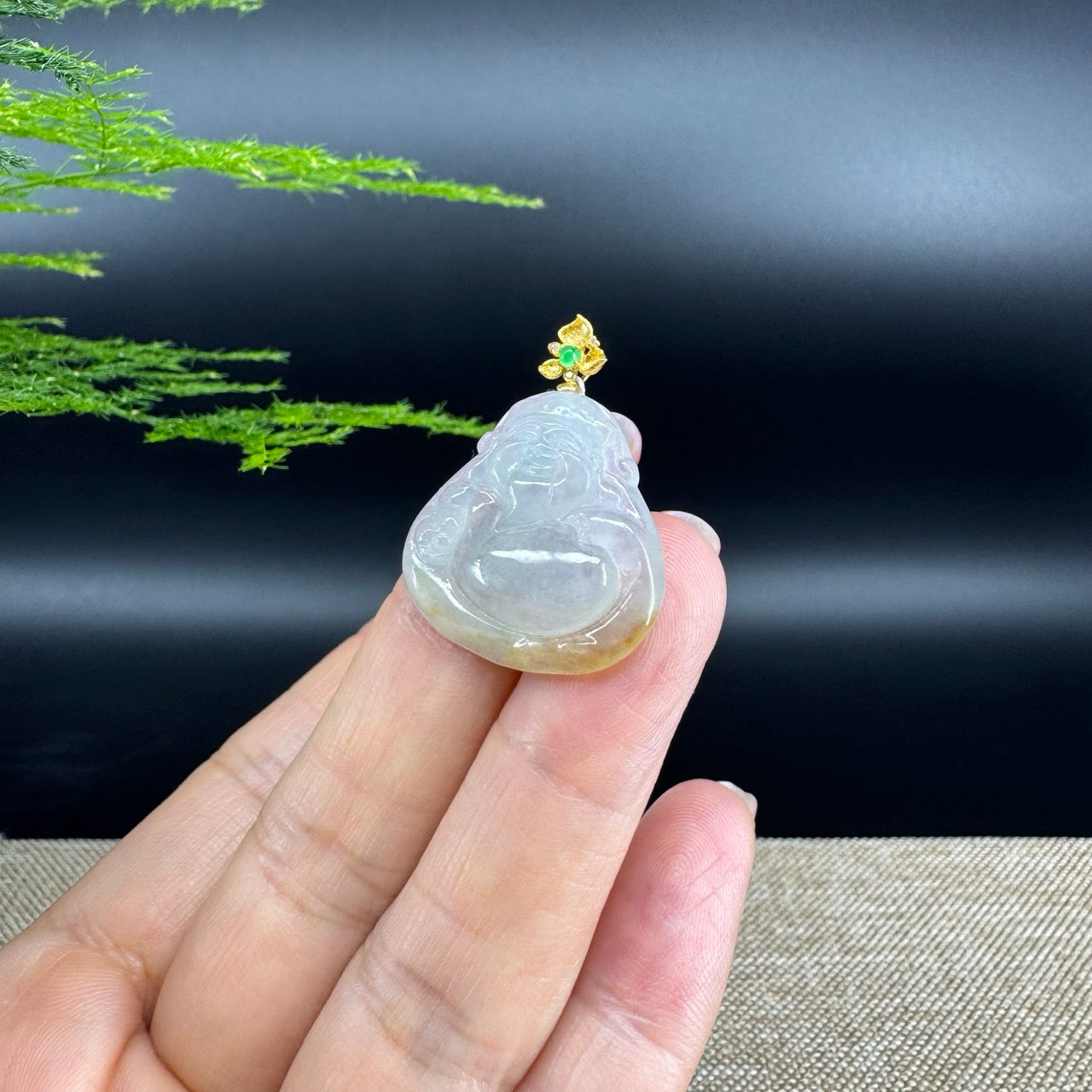 High-end 18K Yellow Gold Burmese Icy Yellow Jadeite Jade Money Saint Pendant with Diamond