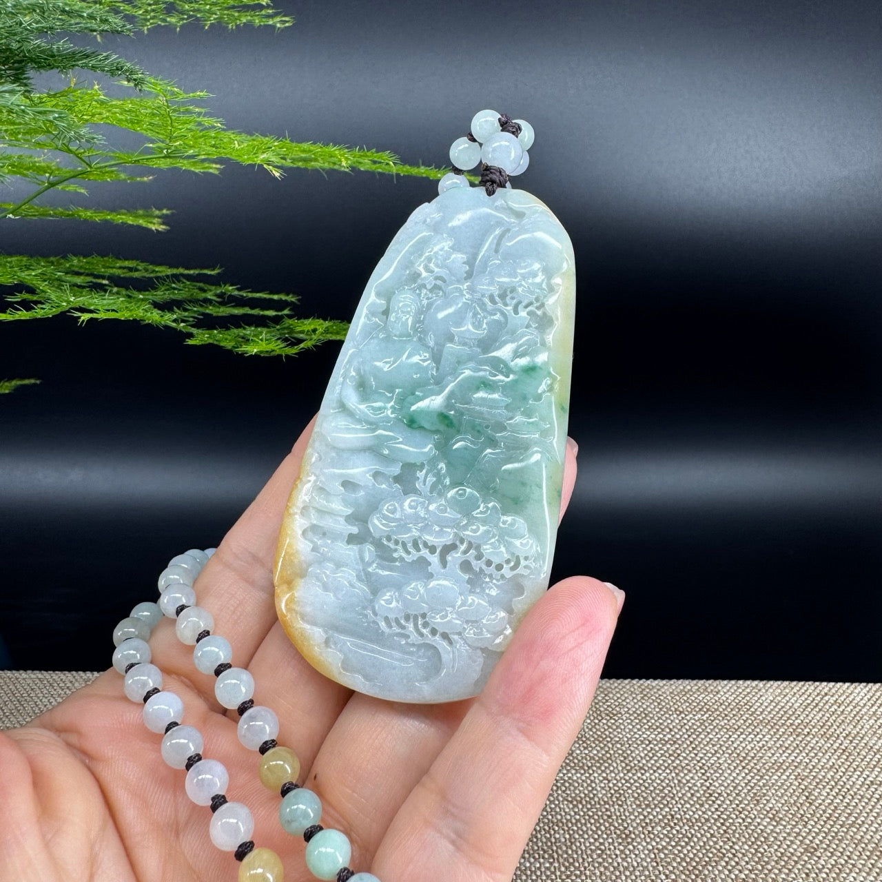 RealJade® Co.  Genuine Burmese Jadeite Jade Yellow Green Guanyin  Pendant Necklace