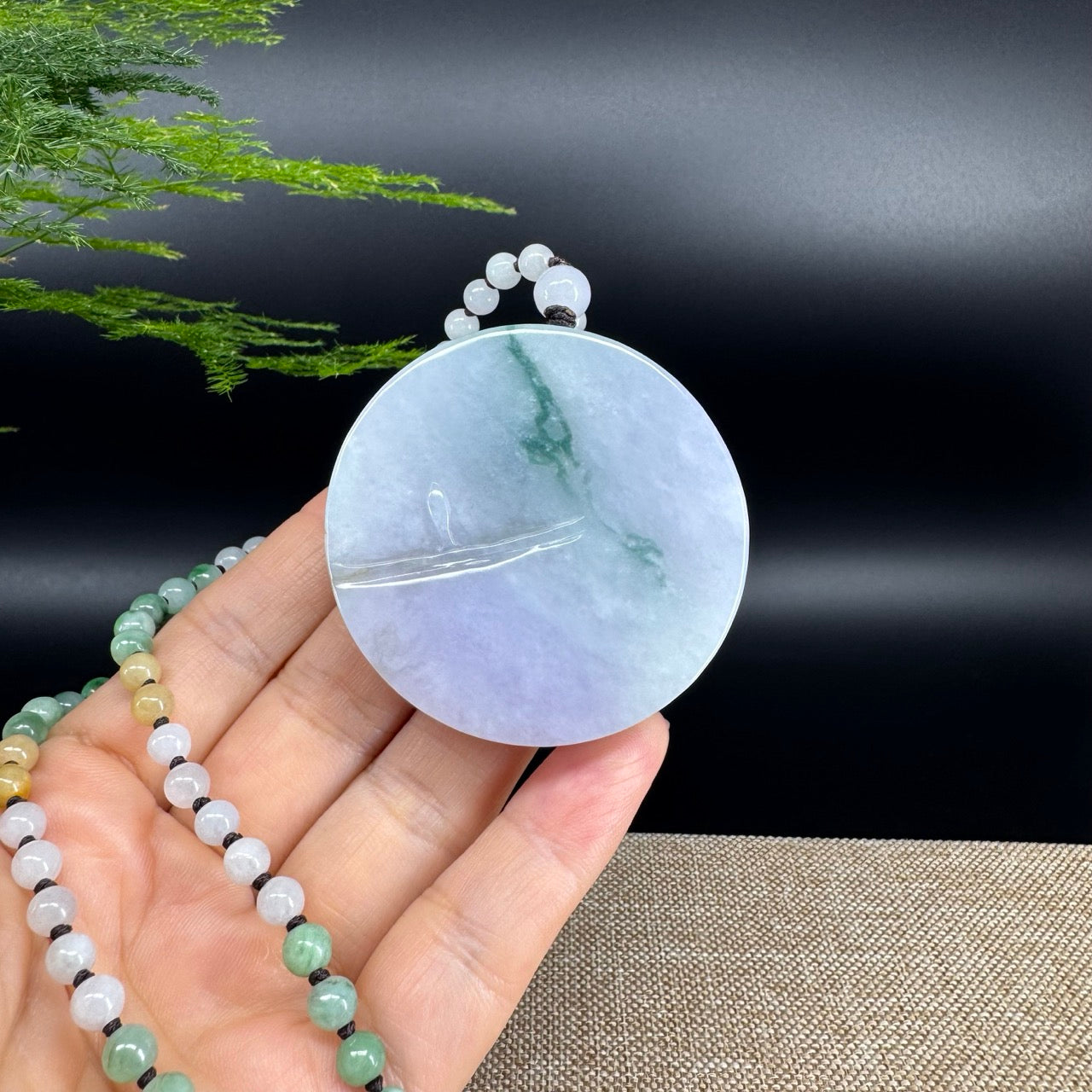 RealJade® Co. Genuine Burmese Jadeite Jade Lavender Green Guanyin Pendant Necklace
