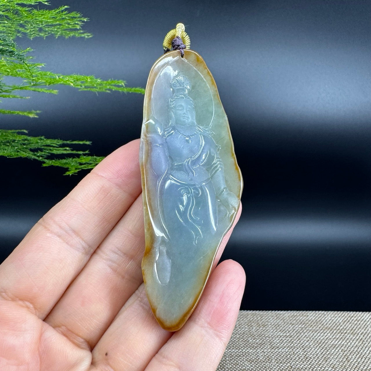 "Goddess of Compassion" Genuine Burmese Jadeite Jade Guanyin Necklace