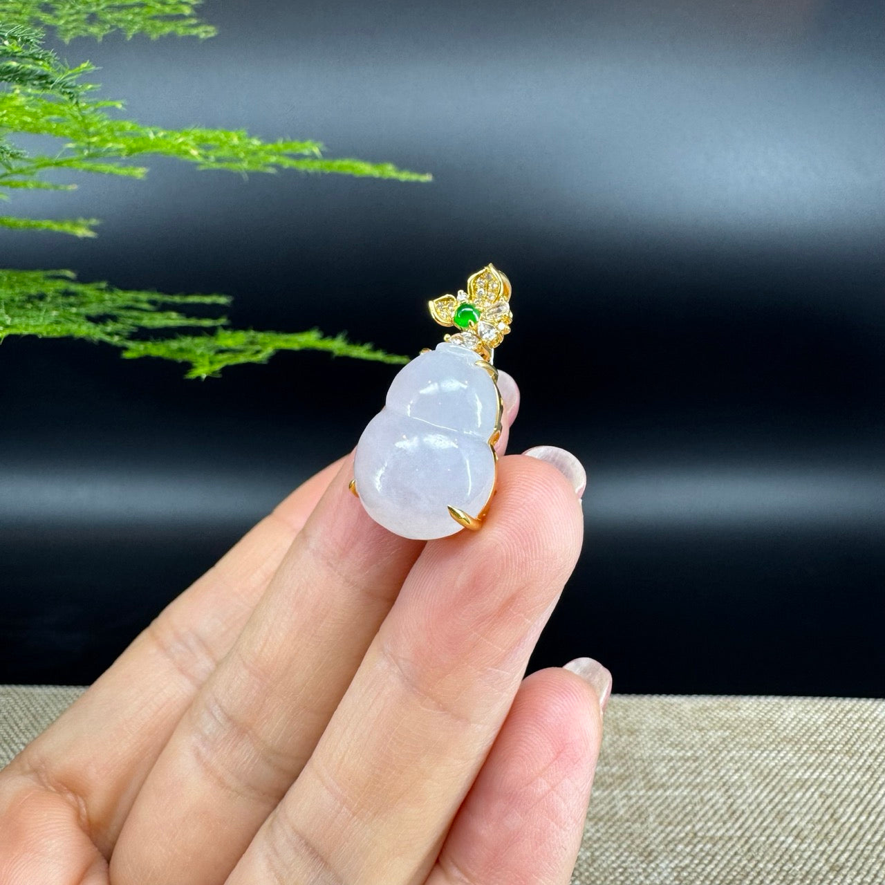 RealJade® Co. Genuine Icy Jadeite Jade Good Luck Hulu Necklace With 18K Yellow Gold Bail