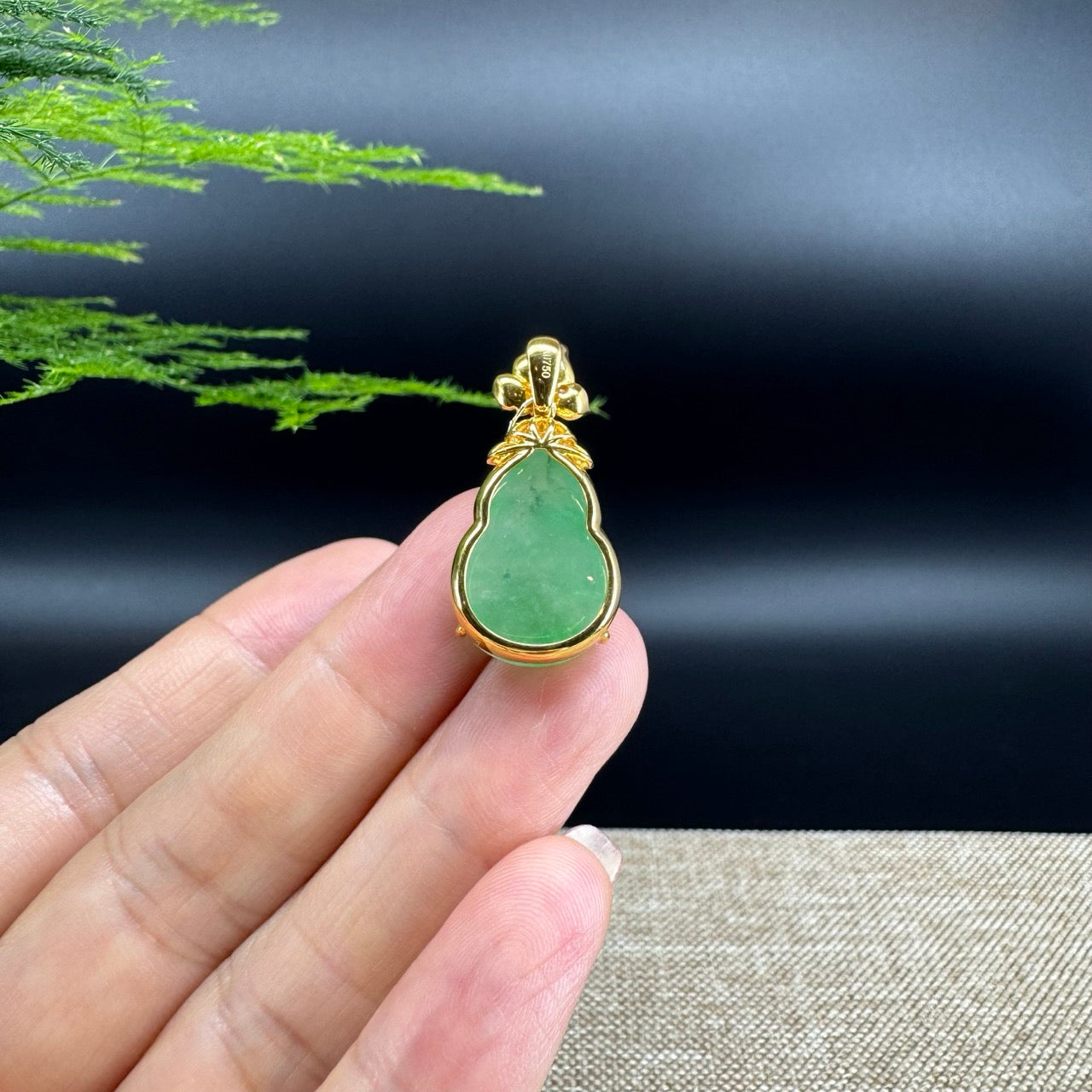 RealJade® Co. Genuine Green Jadeite Jade Good Luck Hulu Bottle Gourd Necklace With 18K Yellow Gold Diamonds Bail