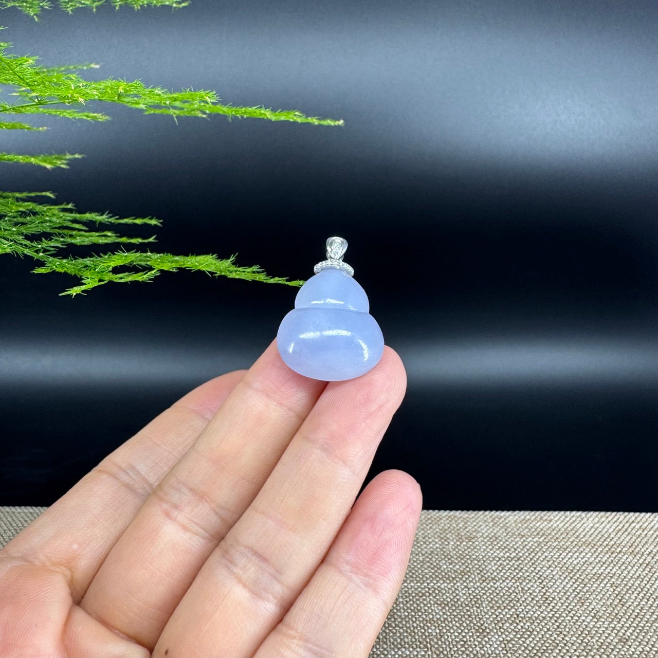 RealJade® Co. Genuine Lavender Jadeite Jade Good Luck Hulu Bottle Gourd Necklace With 18K White Gold Bail