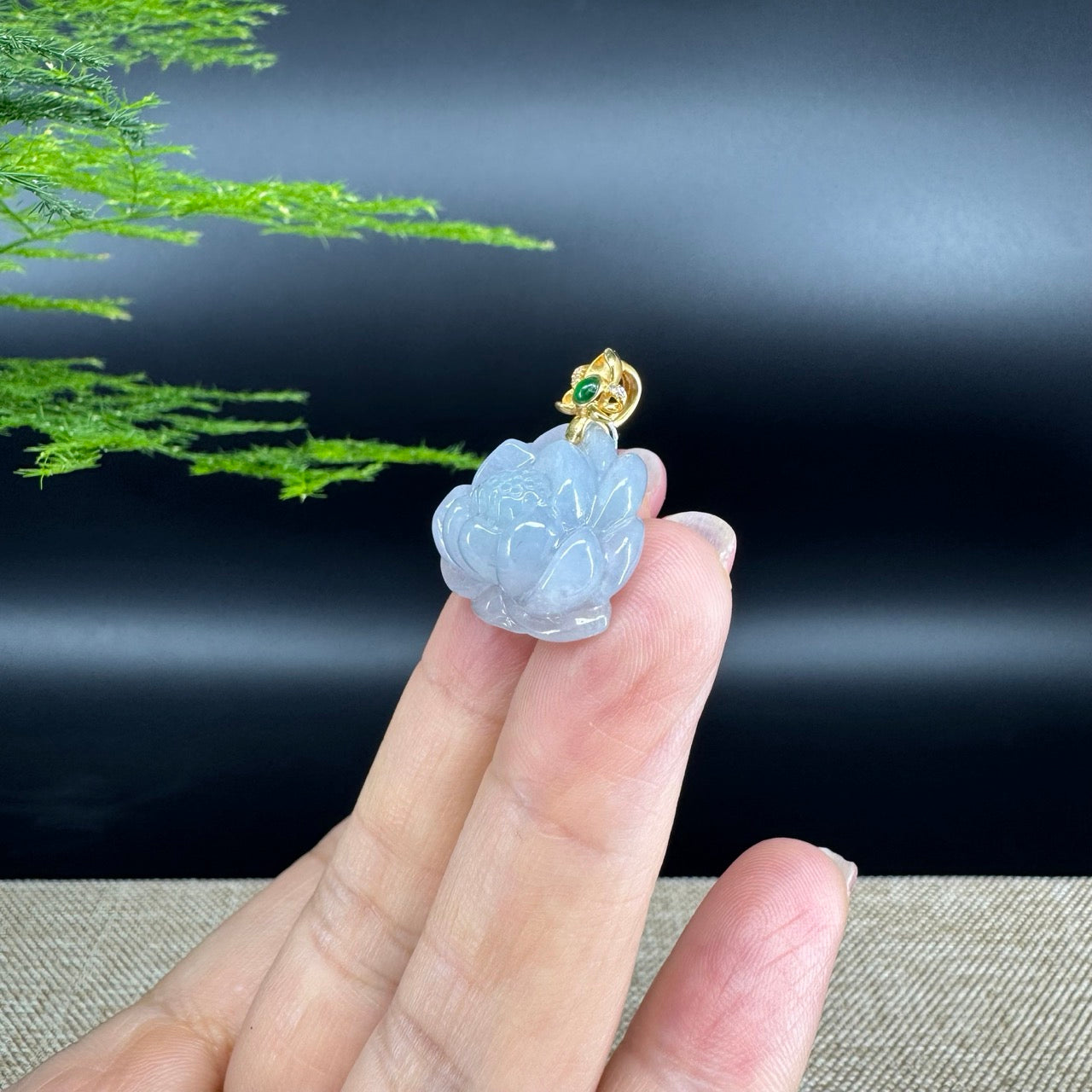 RealJade® Co. Genuine Lavender Jadeite Jade Good Lotus Necklace With 18K Yellow Gold Bail