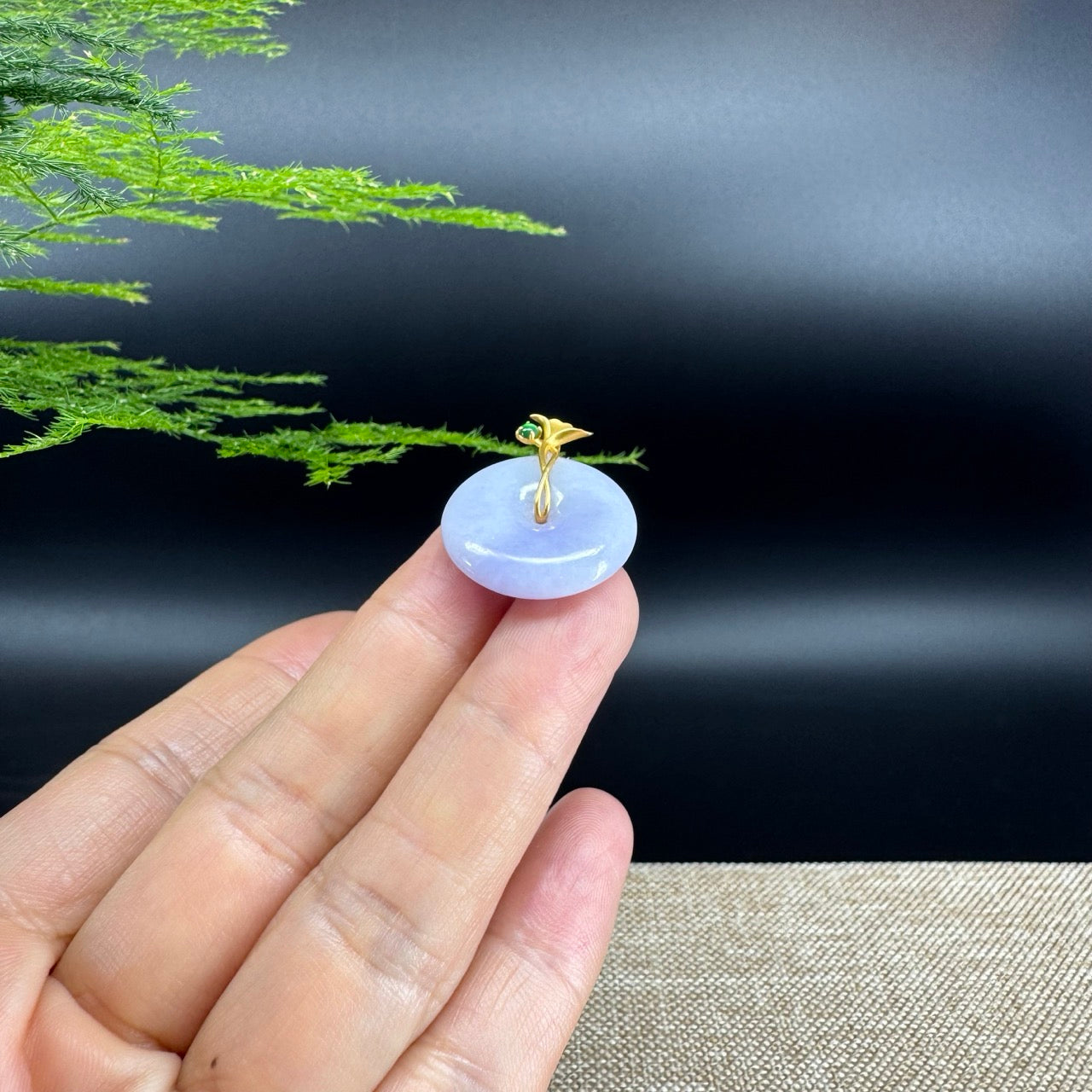 "Good Luck Button" Lavender Jadeite Jade Lucky KouKou Pendant With 18K Yellow Gold Bail