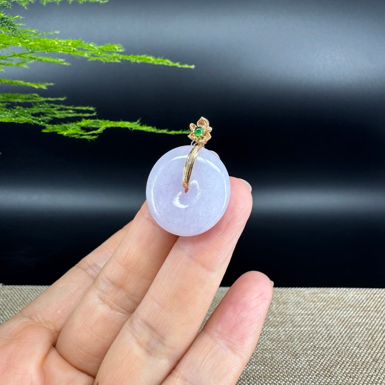 "Good Luck Button"Lavender Jadeite Jade Lucky KouKou Pendant With 18K Yellow Gold Bail