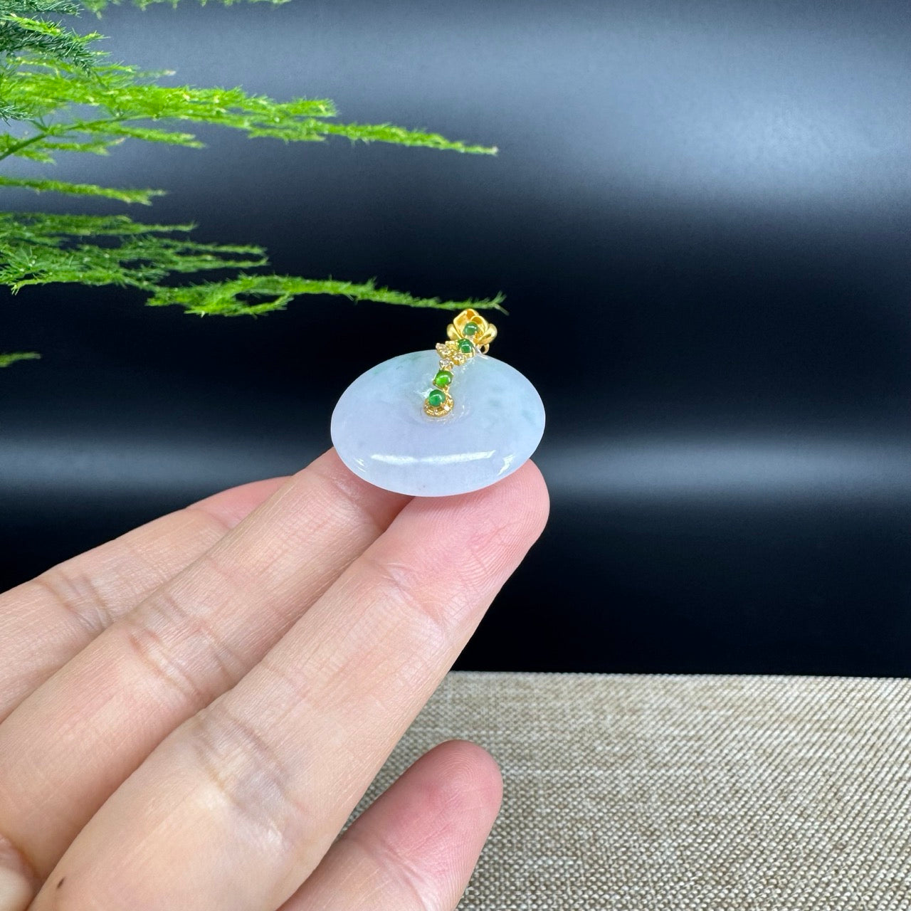 "Good Luck Button" Lavender Jadeite Jade Lucky KouKou Pendant With 18K Yellow Gold  Bail