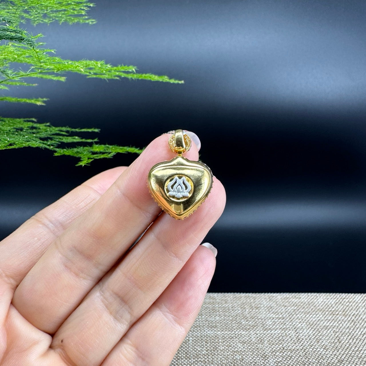 RealJade® Co. 18K Yellow Gold Genuine Burmese Imperial Jadeite Heart Pendant with Diamonds High Jewelry