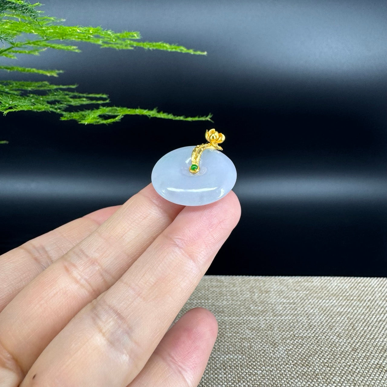 "Good Luck Button" Lavender Jadeite Jade Lucky KouKou Pendant With 18K Yellow Gold  Bail