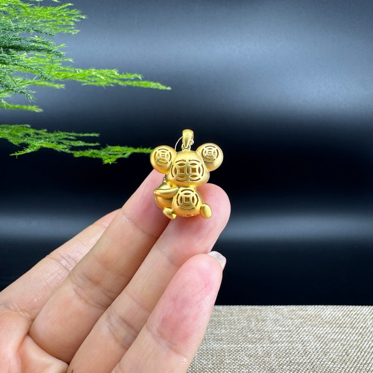 RealJade®  12 Zodiac: 18k Yellow Gold Rat Pendant Necklace with Green Imperial Jade & Diamonds