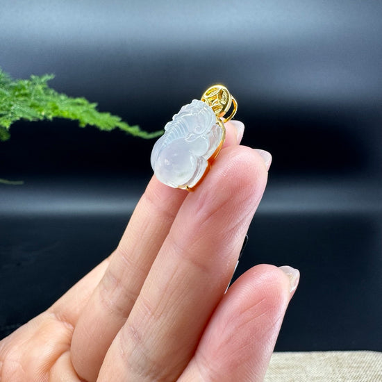 RealJade® Co. 18K Yellow Gold Genuine Icy Burmese Jadeite Jade PiXiu Pendant