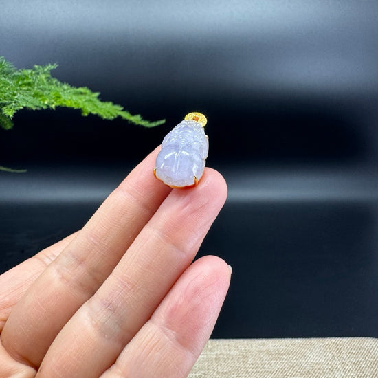 RealJade® Co. 18K Yellow Gold Genuine Icy Lavender Jadeite Jade PiXiu Pendant