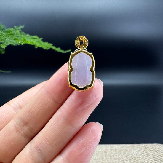 RealJade® Co. 18K Yellow Gold Genuine Icy Lavender Jadeite Jade PiXiu Pendant