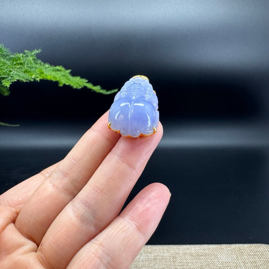 RealJade® Co. 18K Yellow Gold Genuine Lavender Jadeite Jade PiXiu Pendant