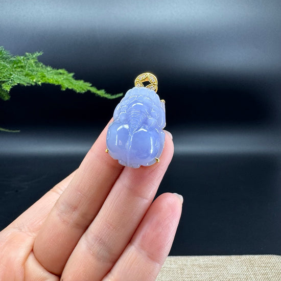 RealJade® Co. 18K Yellow Gold Genuine Lavender Jadeite Jade PiXiu Pendant