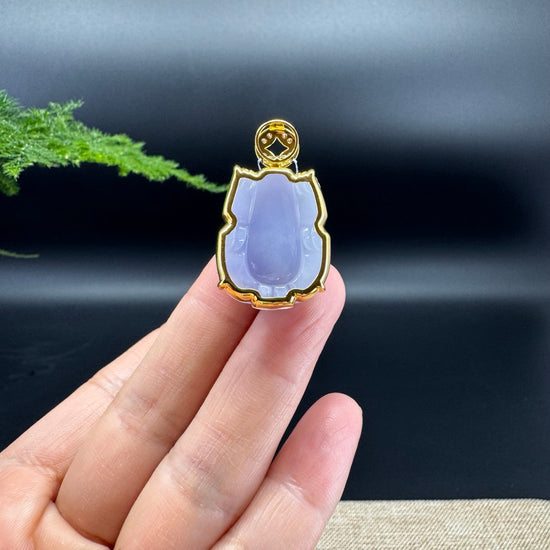 RealJade® Co. 18K Yellow Gold Genuine Lavender Jadeite Jade PiXiu Pendant
