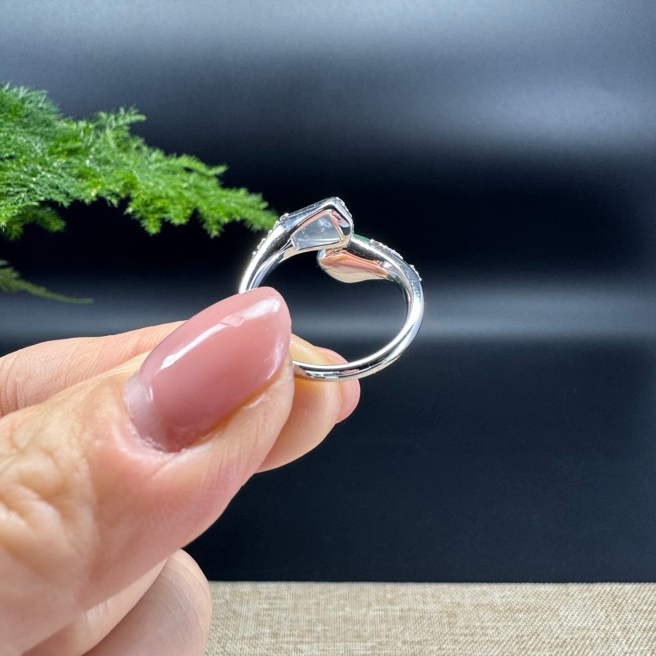 RealJade® 18k White Gold Natural Icy&Green Jadeite Ring With Diamonds