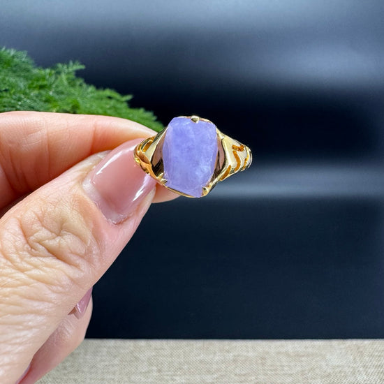 RealJade® 18K Yellow Gold  Lavender Polygon Jadeite Jade Ring