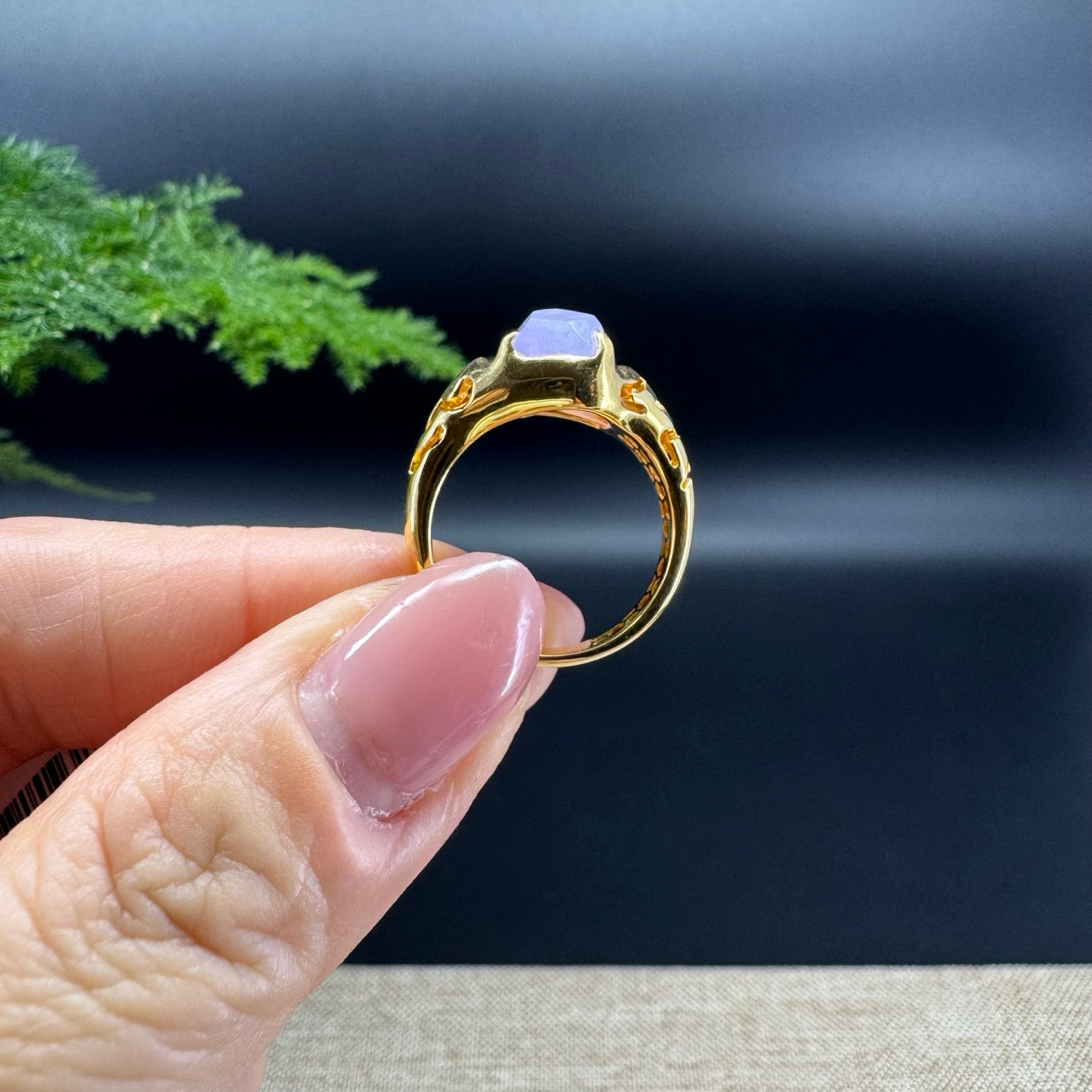 RealJade® 18K Yellow Gold  Lavender Polygon Jadeite Jade Ring