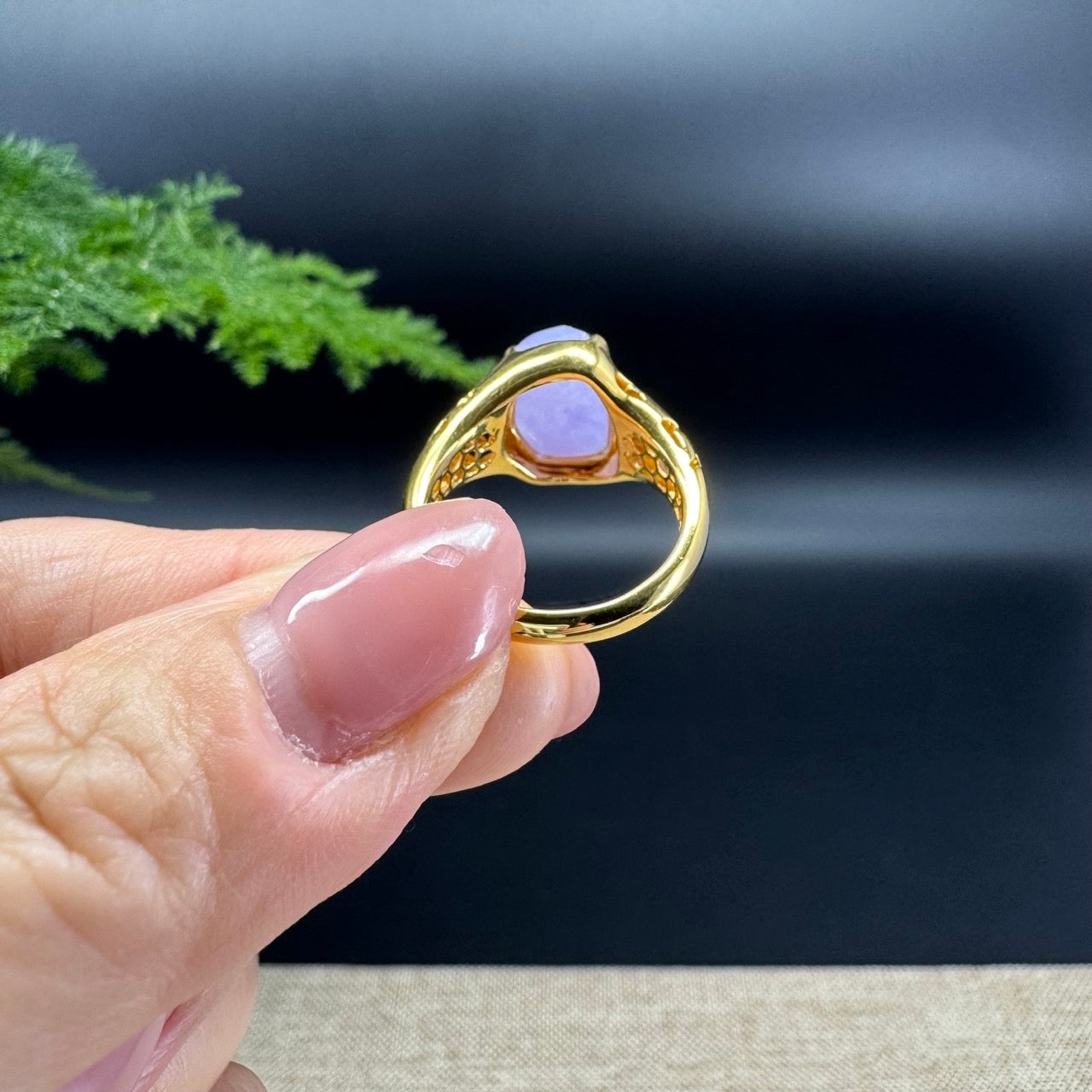 RealJade® 18K Yellow Gold  Lavender Polygon Jadeite Jade Ring